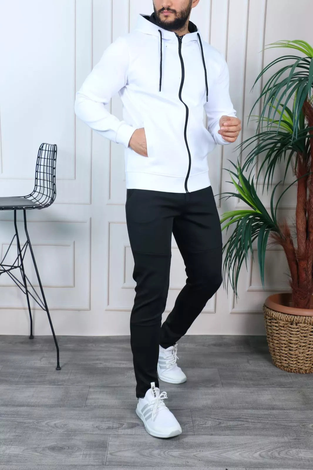 Men's white retro sports set.