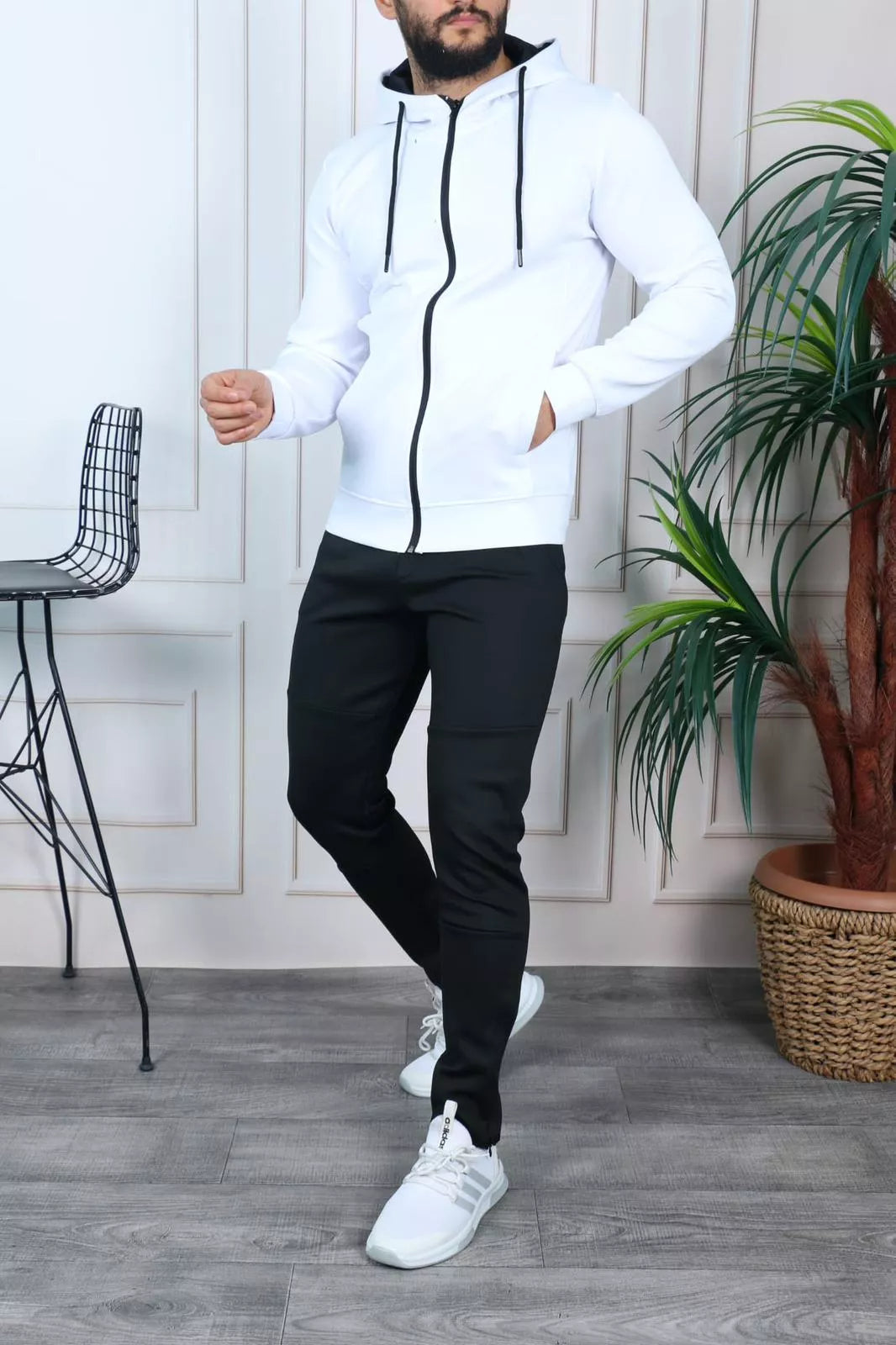 Men's white retro sports set.