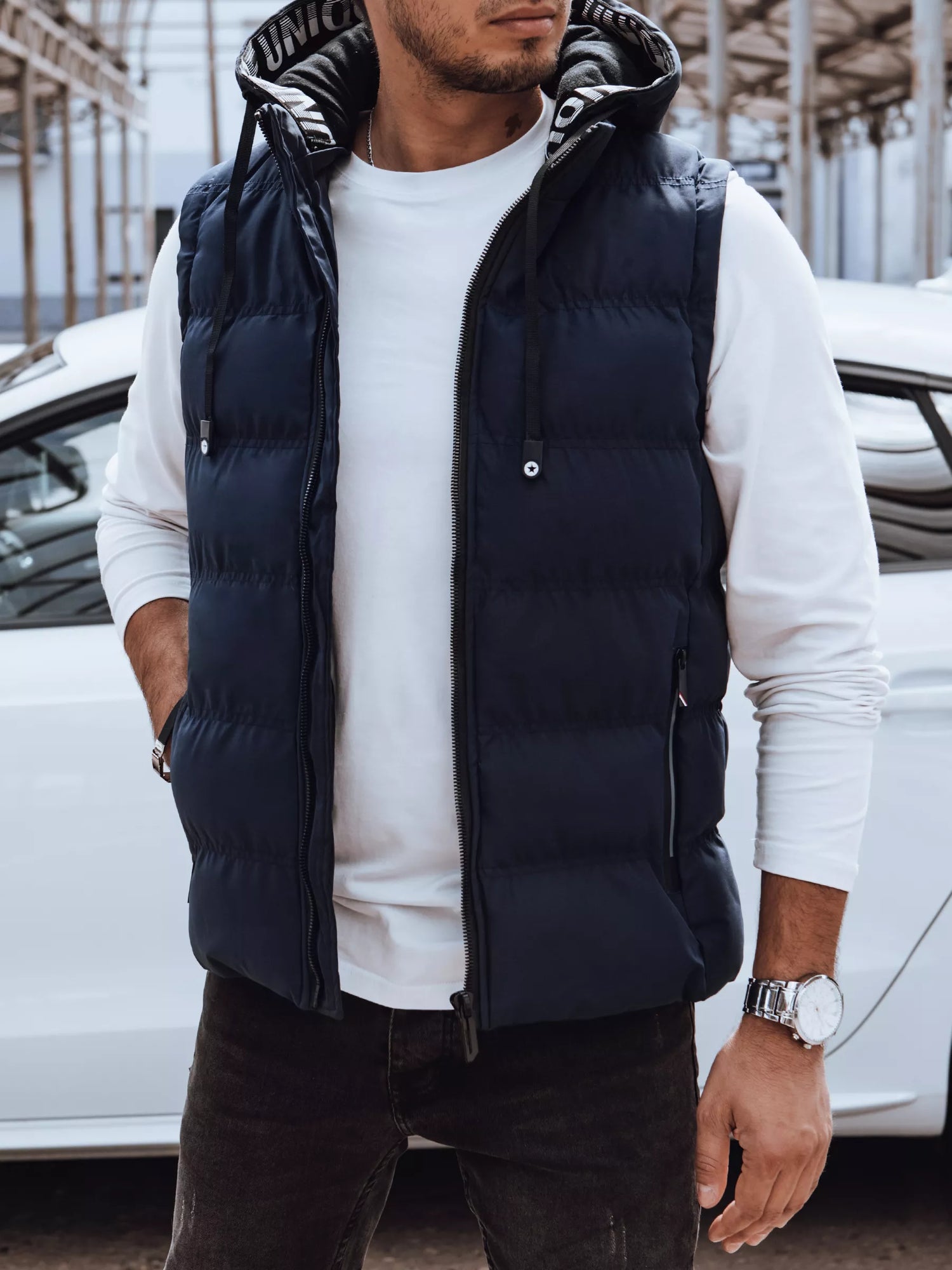 Men's quilted dark blue vest Eiten