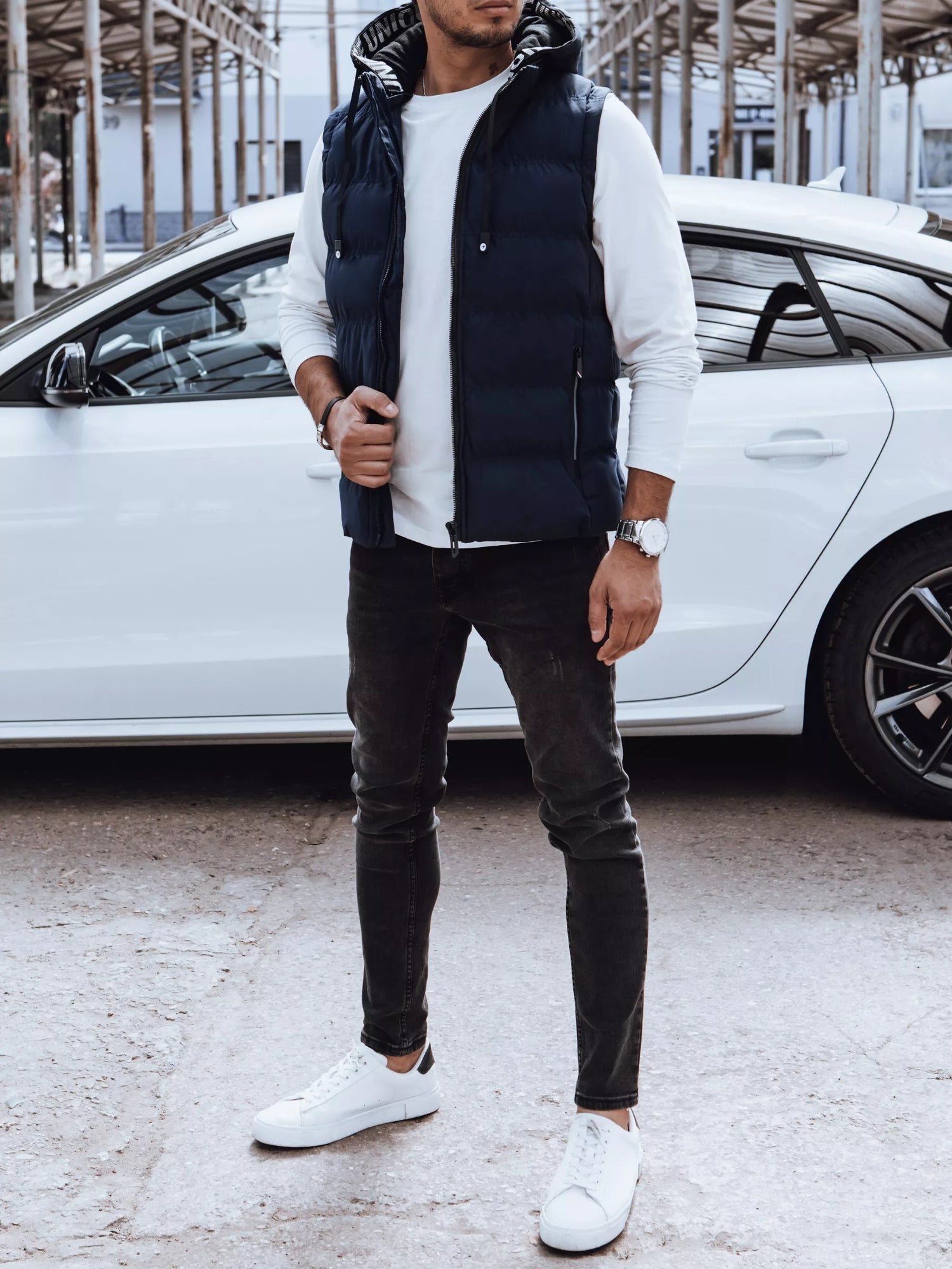 Men's quilted dark blue vest Eiten