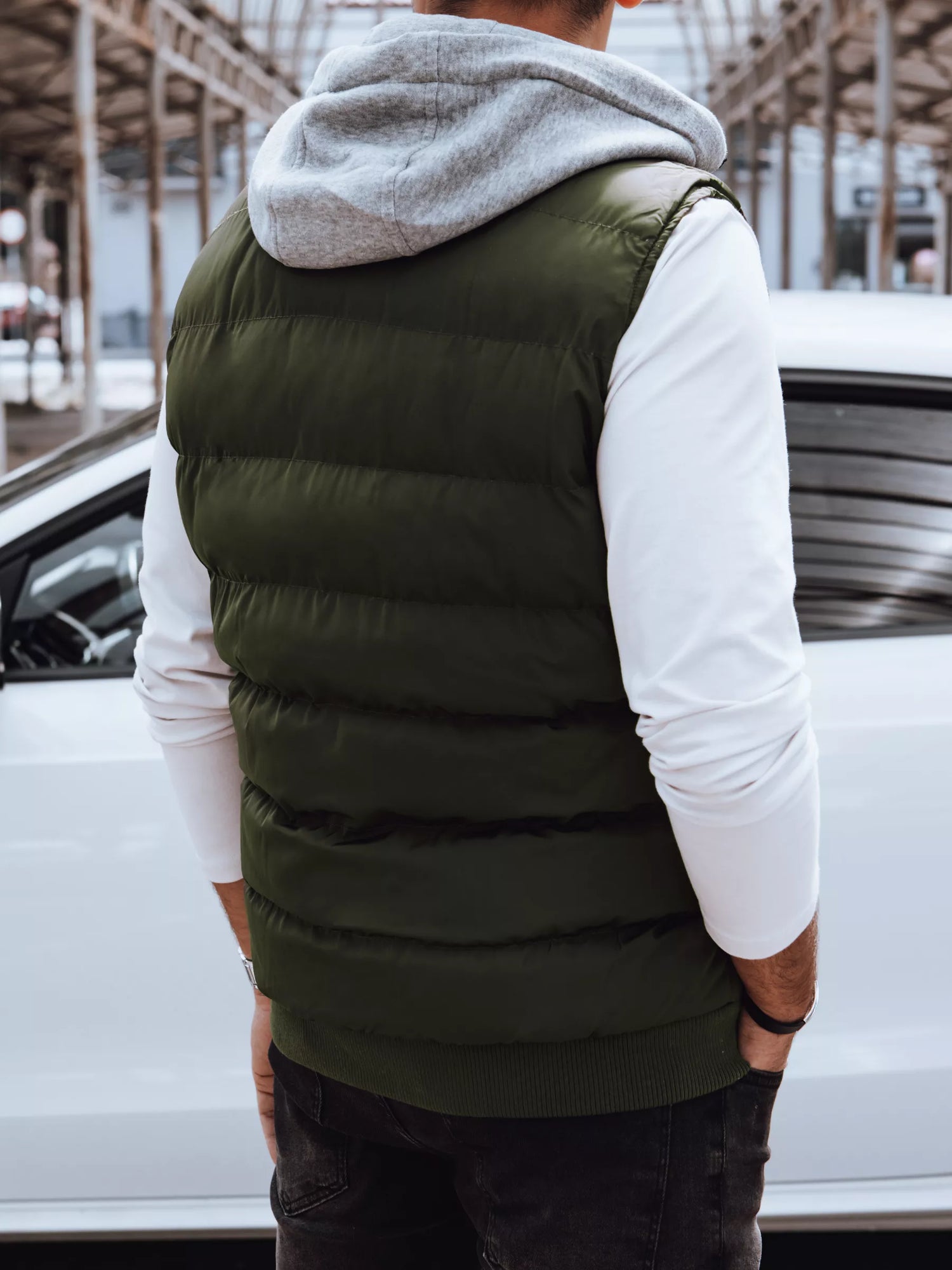 Men's quilted green hooded vest Tori