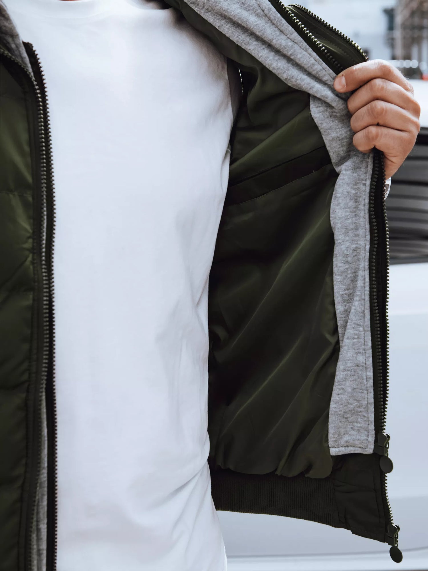 Men's quilted green hooded vest Tori