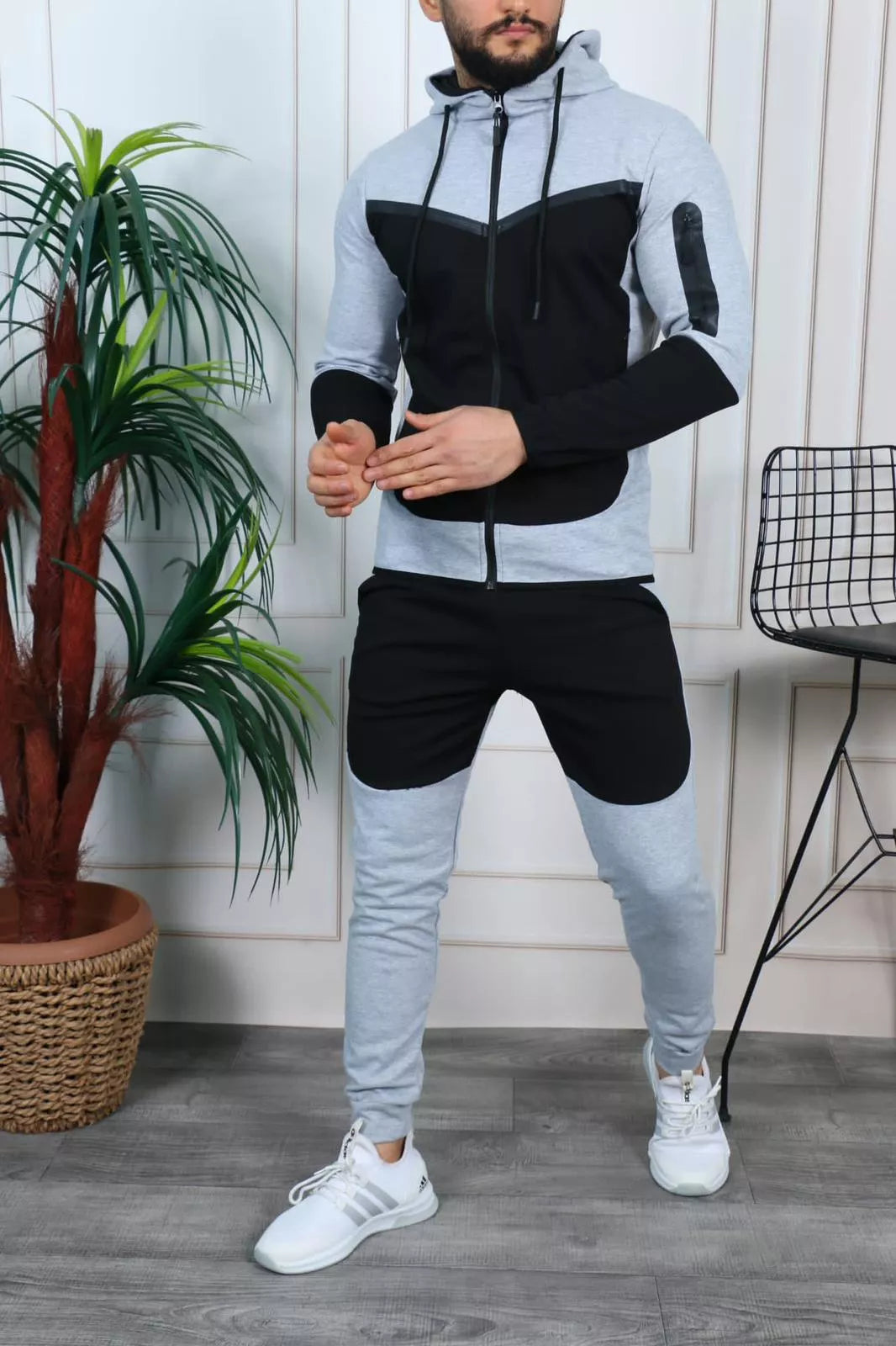 Men's sports set light grey - black Rener