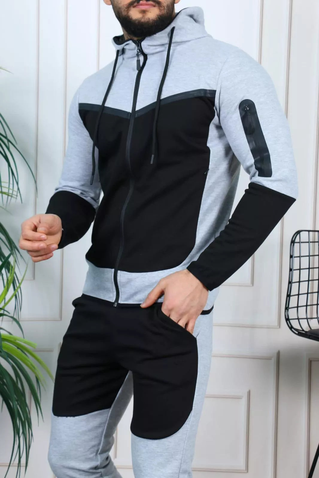 Men's sports set light grey - black Rener