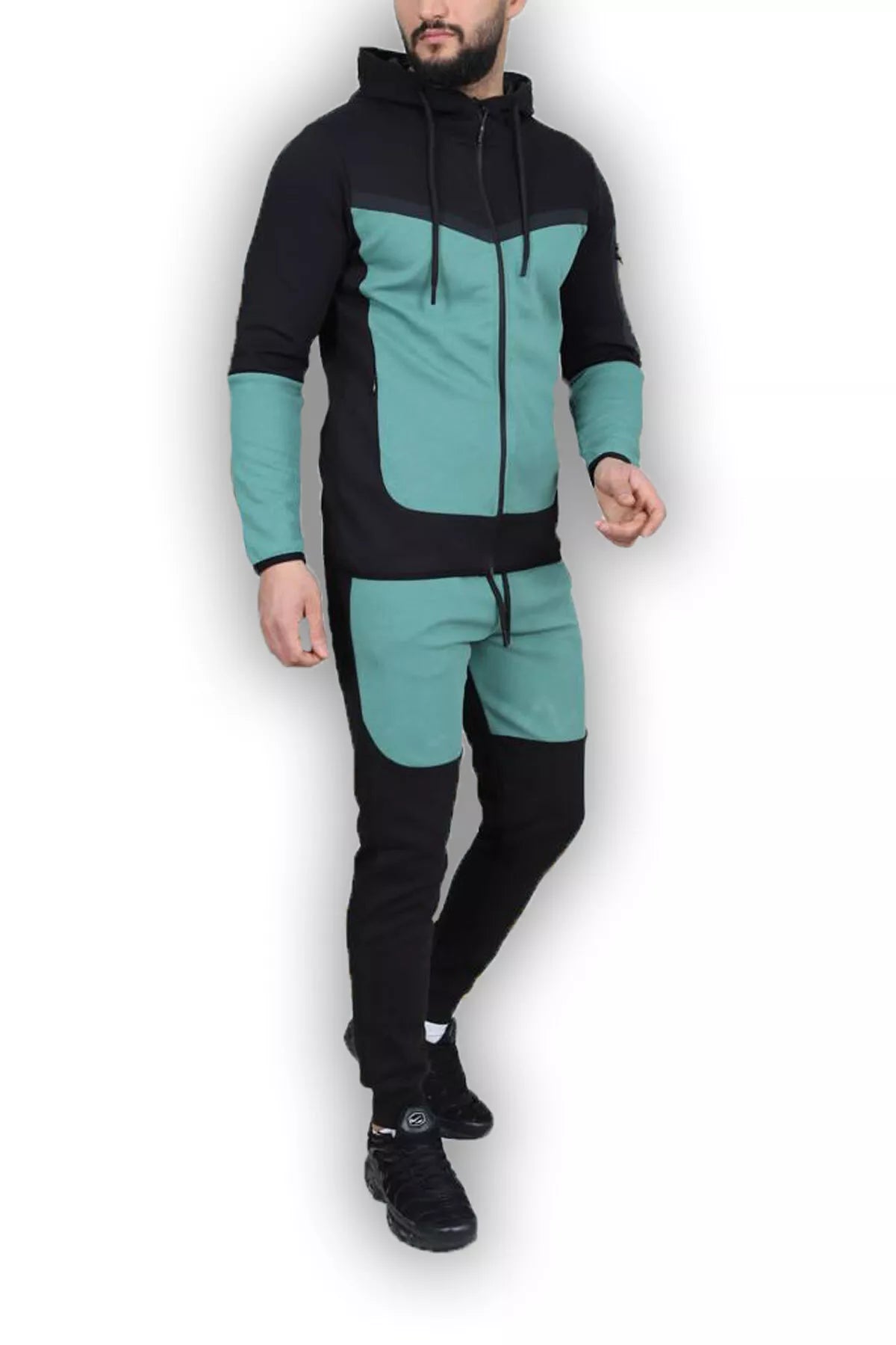 Men's black and mint green Rener sports set.