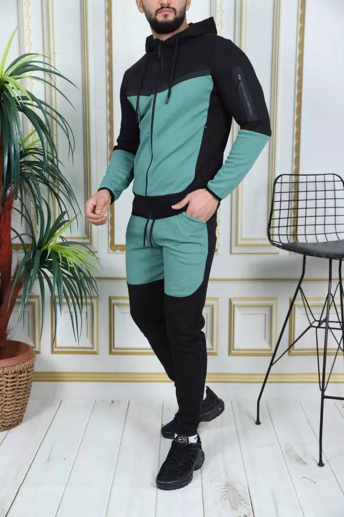Men's black and mint green Rener sports set.
