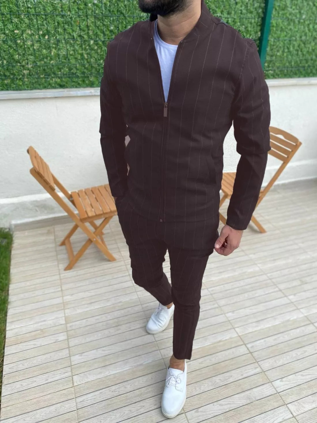 Men's dark brown thin fabric suit Solom