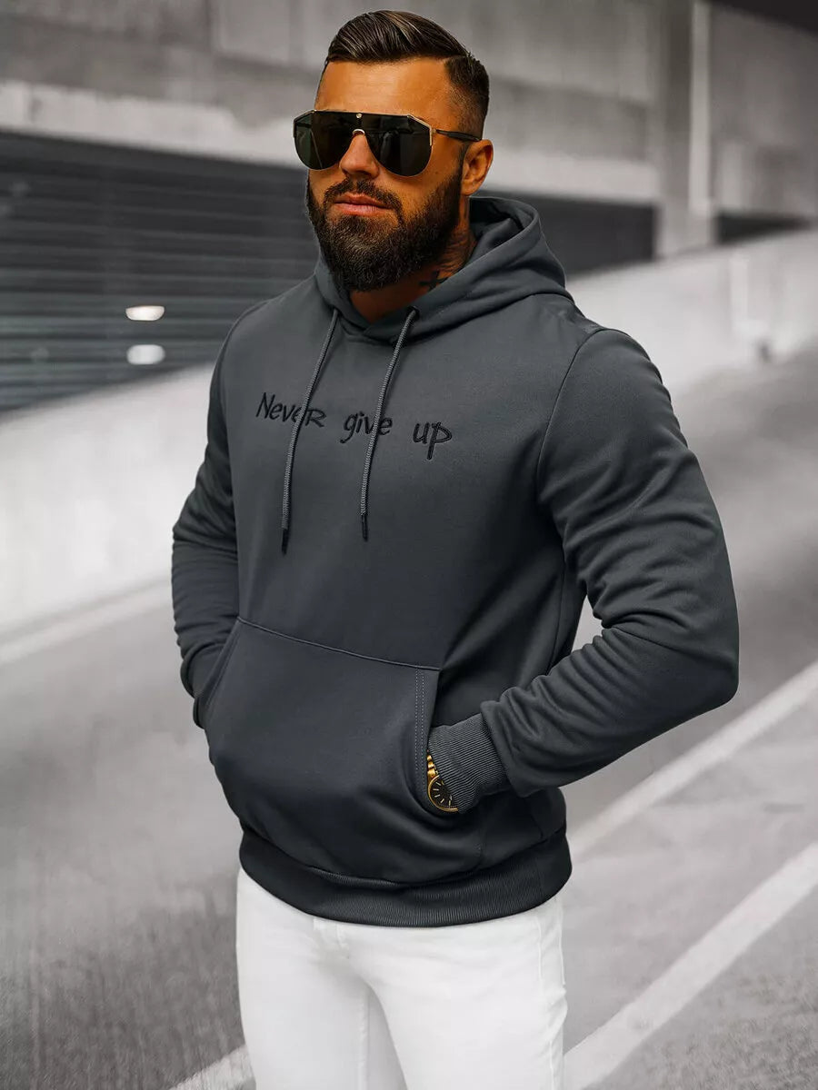 Men's dark gray sweater Never give up