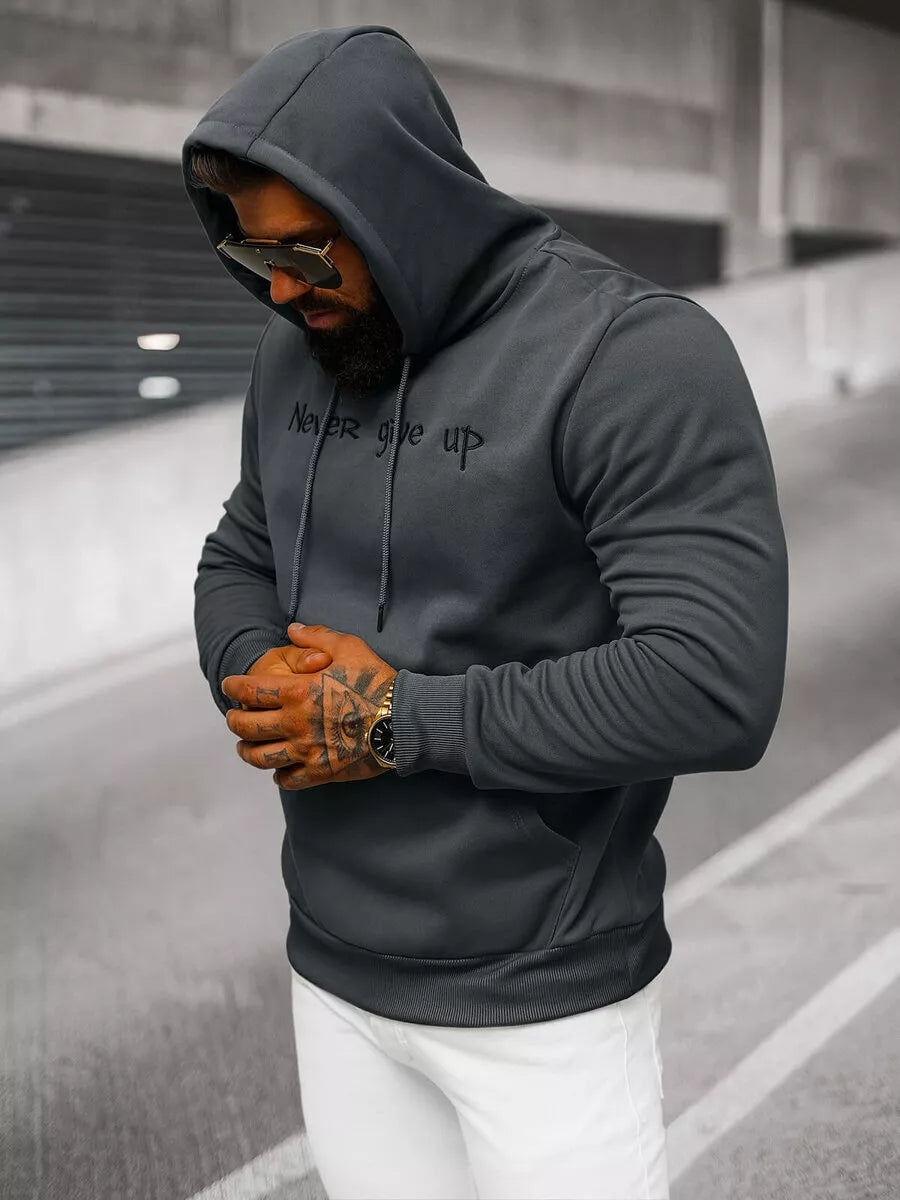 Men's dark gray sweater Never give up