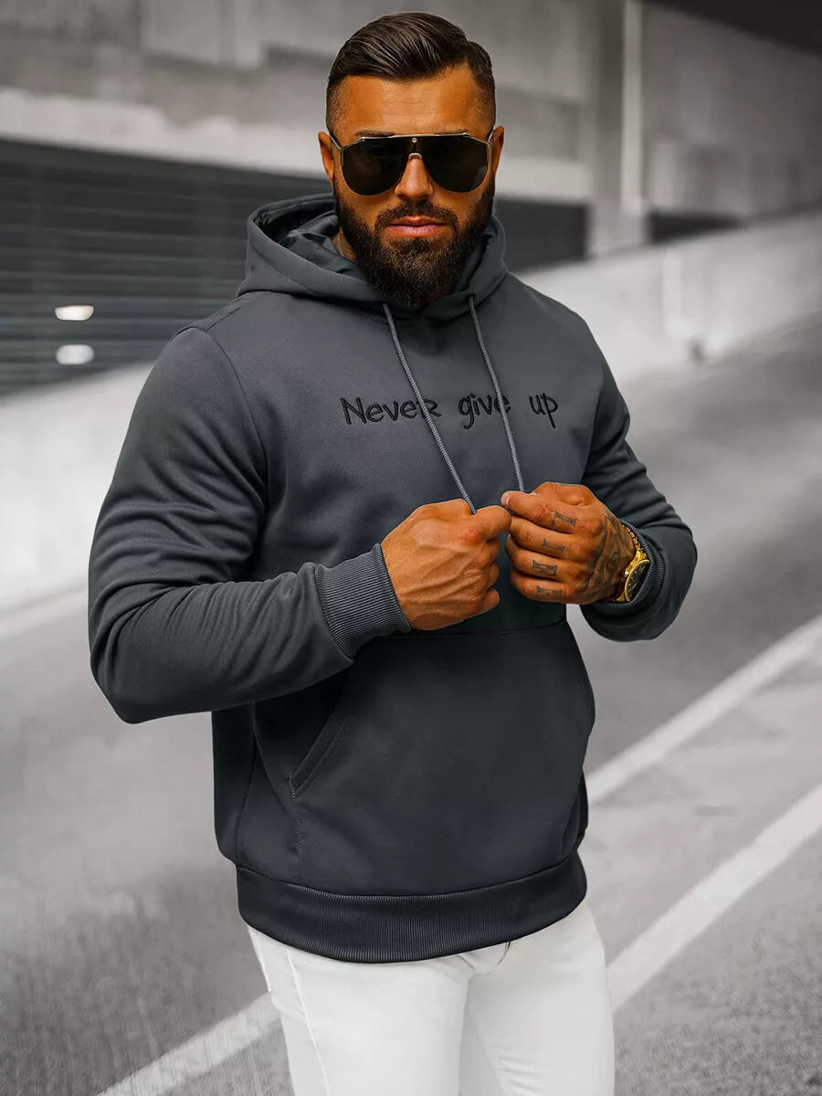 Men's dark gray sweater Never give up