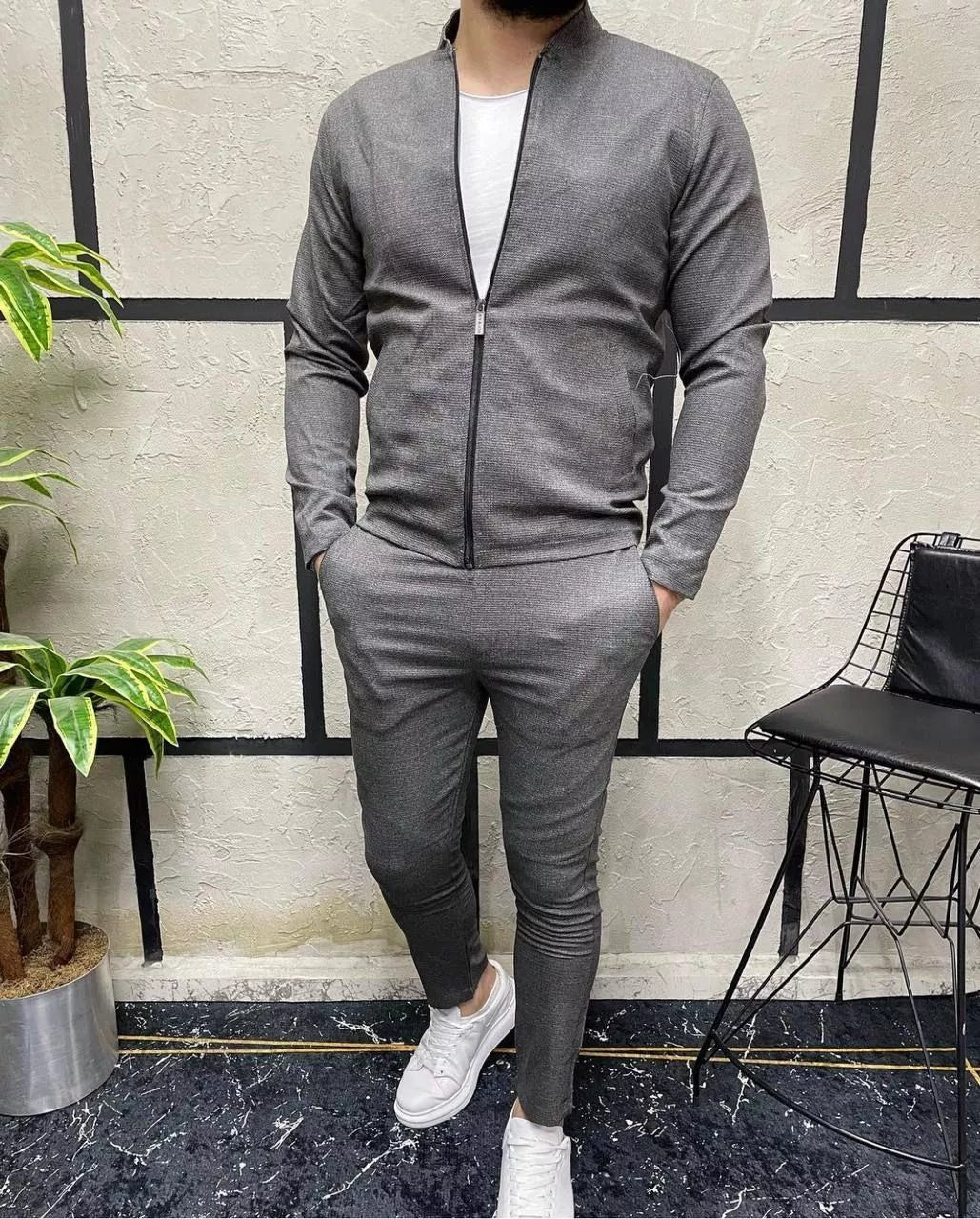Men's dark gray thin fabric suit Hani