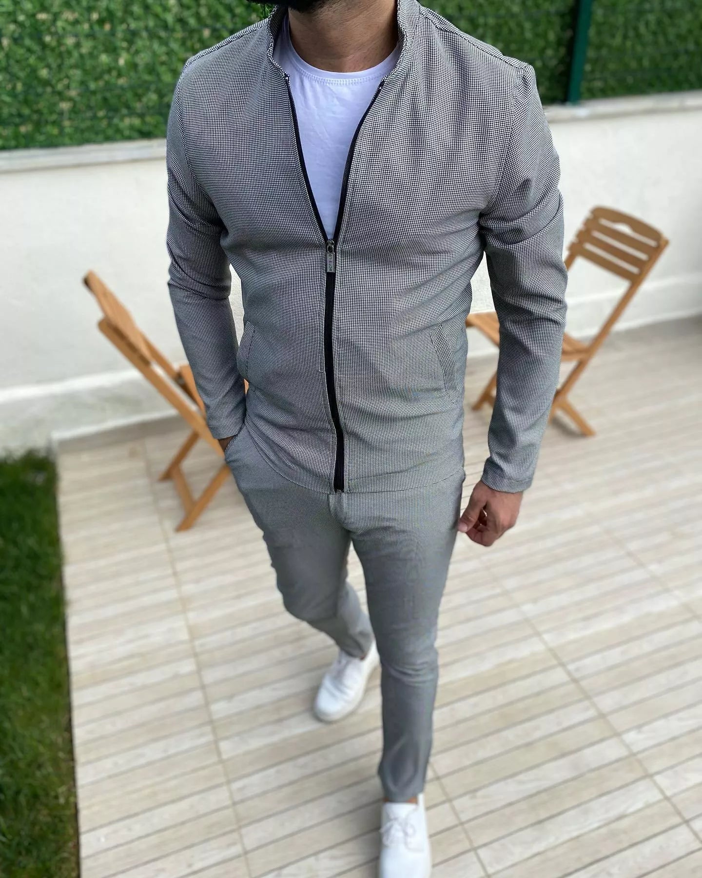 Men's dark gray thin fabric suit Hani