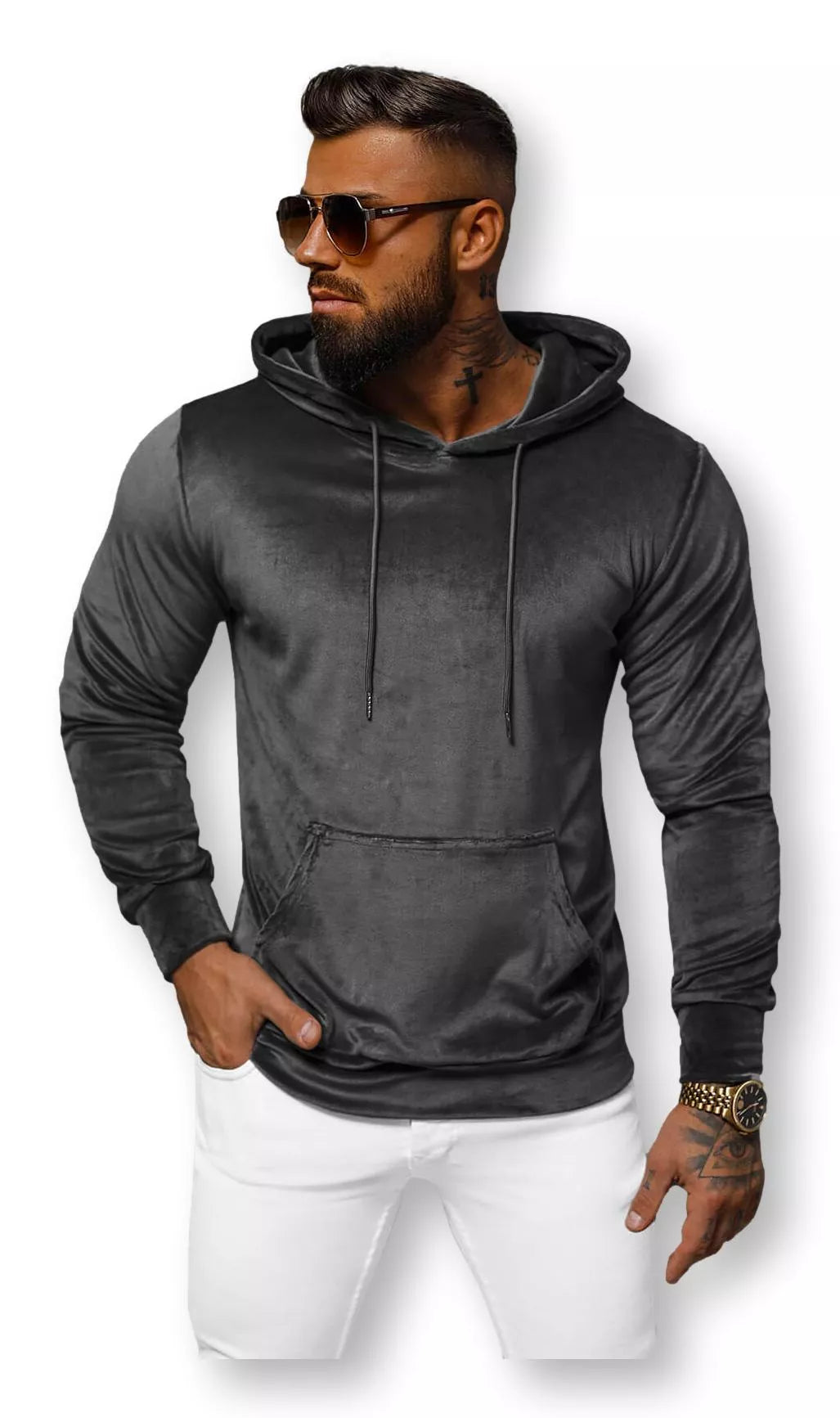 Men's dark gray velour hoodie