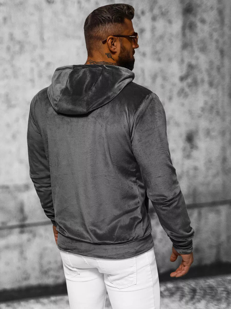 Men's dark gray velour hoodie