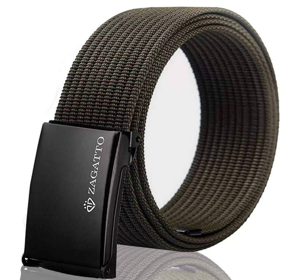 Men's dark green fabric belt with buckle Sponto