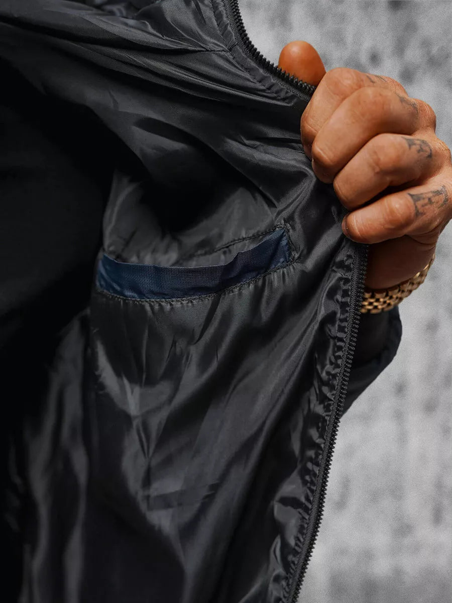 Men's dark blue jacket with hood Ogmina