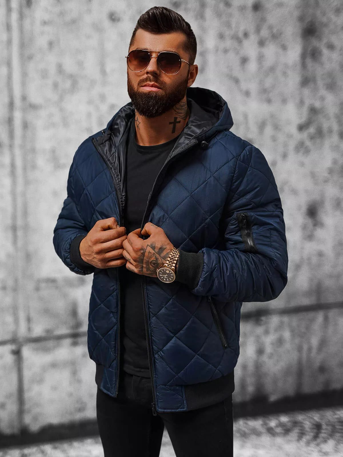 Men's dark blue jacket with hood Ogmina