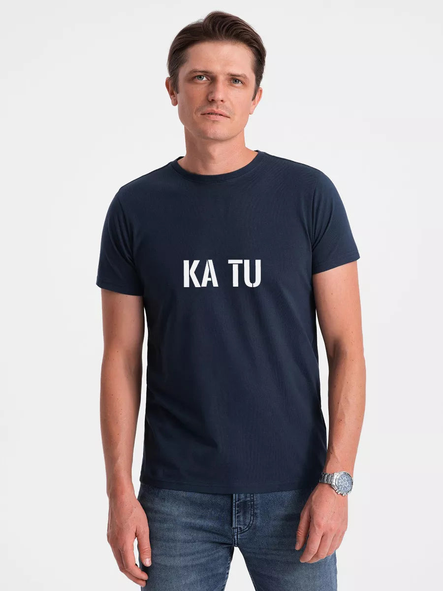 Men's dark blue T-shirt WHAT ARE YOU