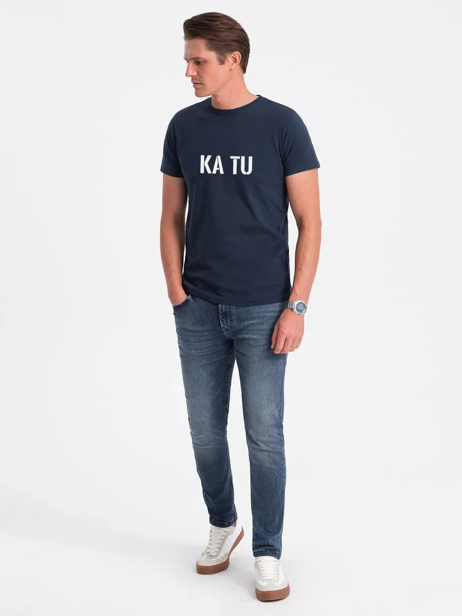 Men's dark blue T-shirt WHAT ARE YOU