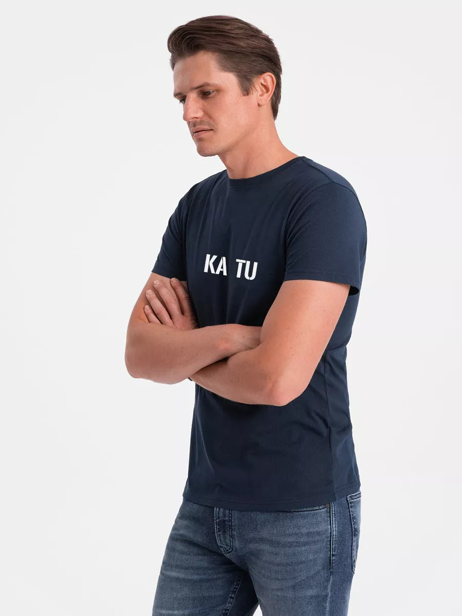 Men's dark blue T-shirt WHAT ARE YOU