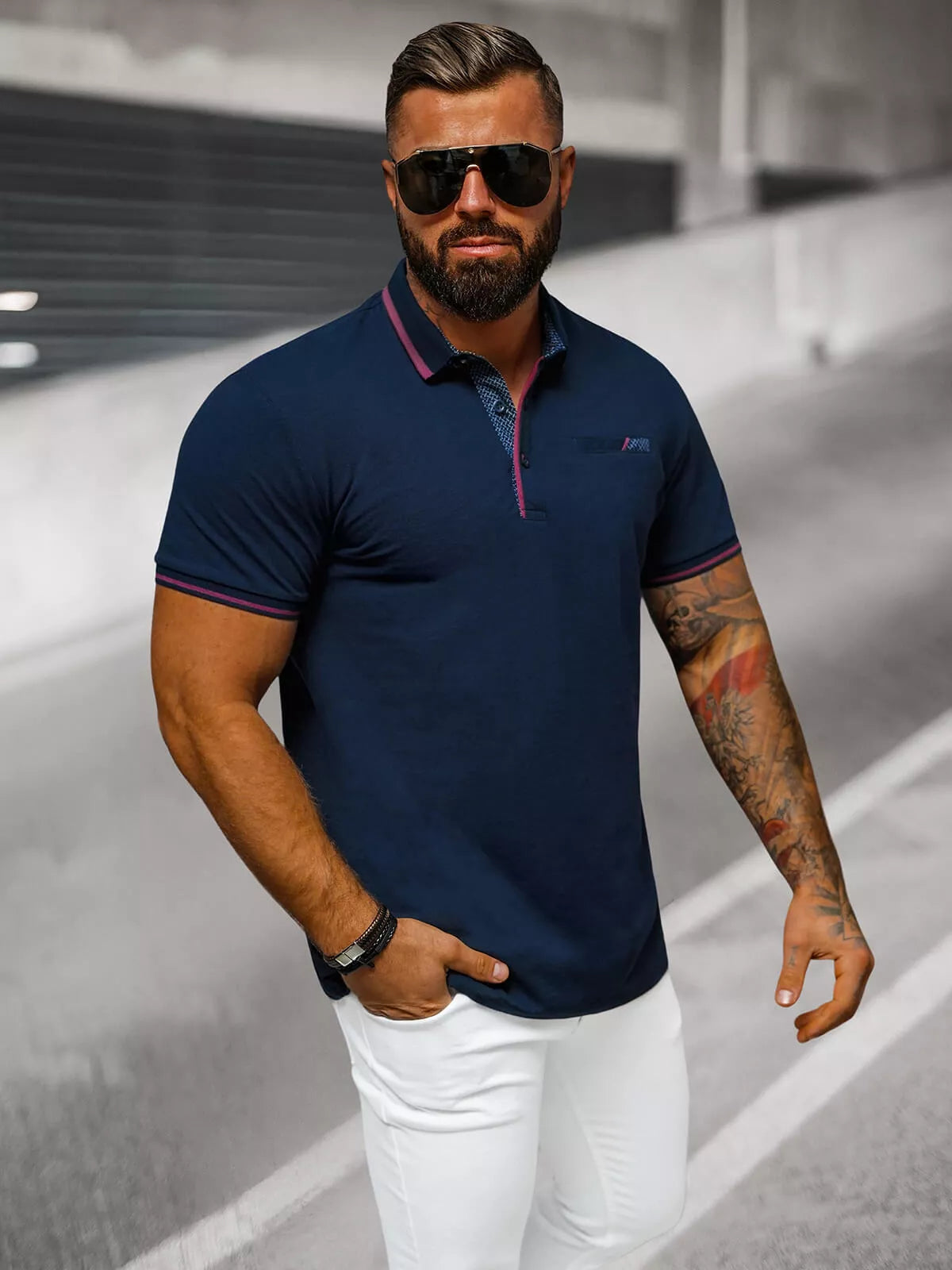 Men's navy blue polo shirt Team