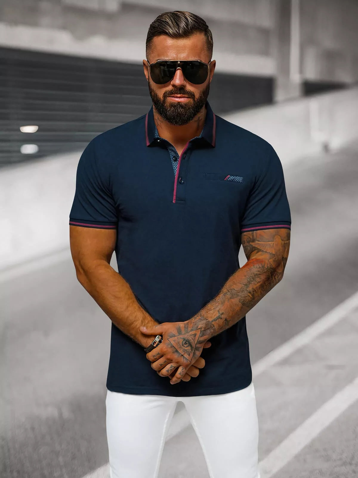 Men's navy blue polo shirt Team