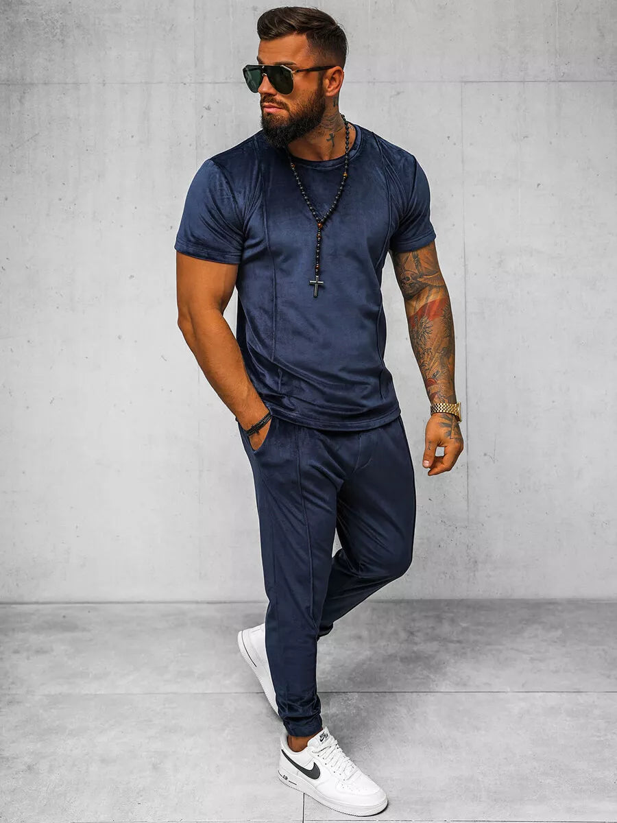 Men's dark blue velour suit Sinor