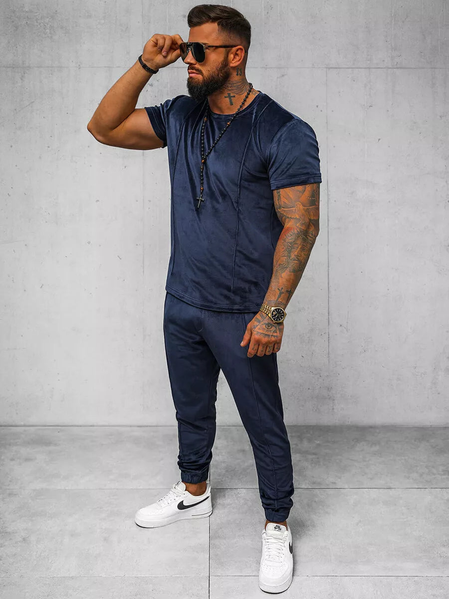 Men's dark blue velour suit Sinor
