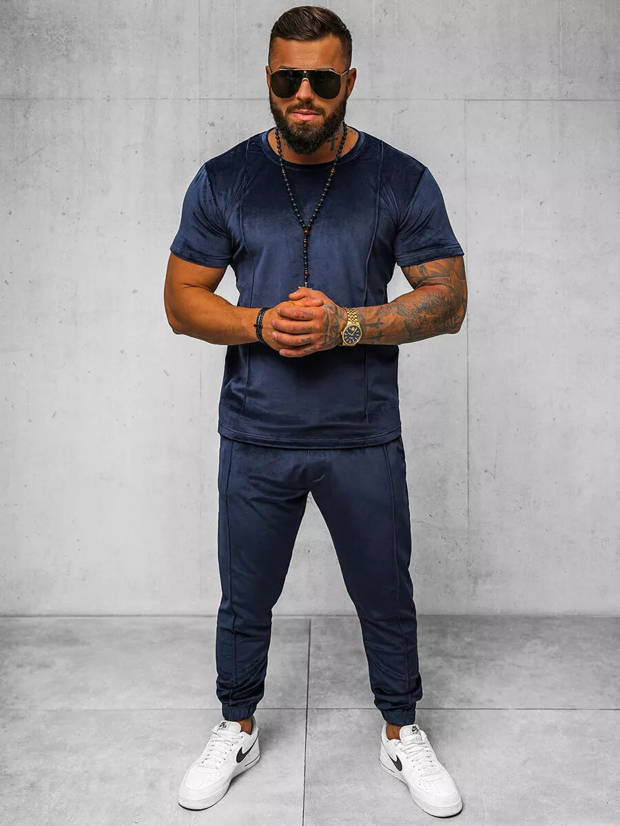 Men's dark blue velour suit Sinor