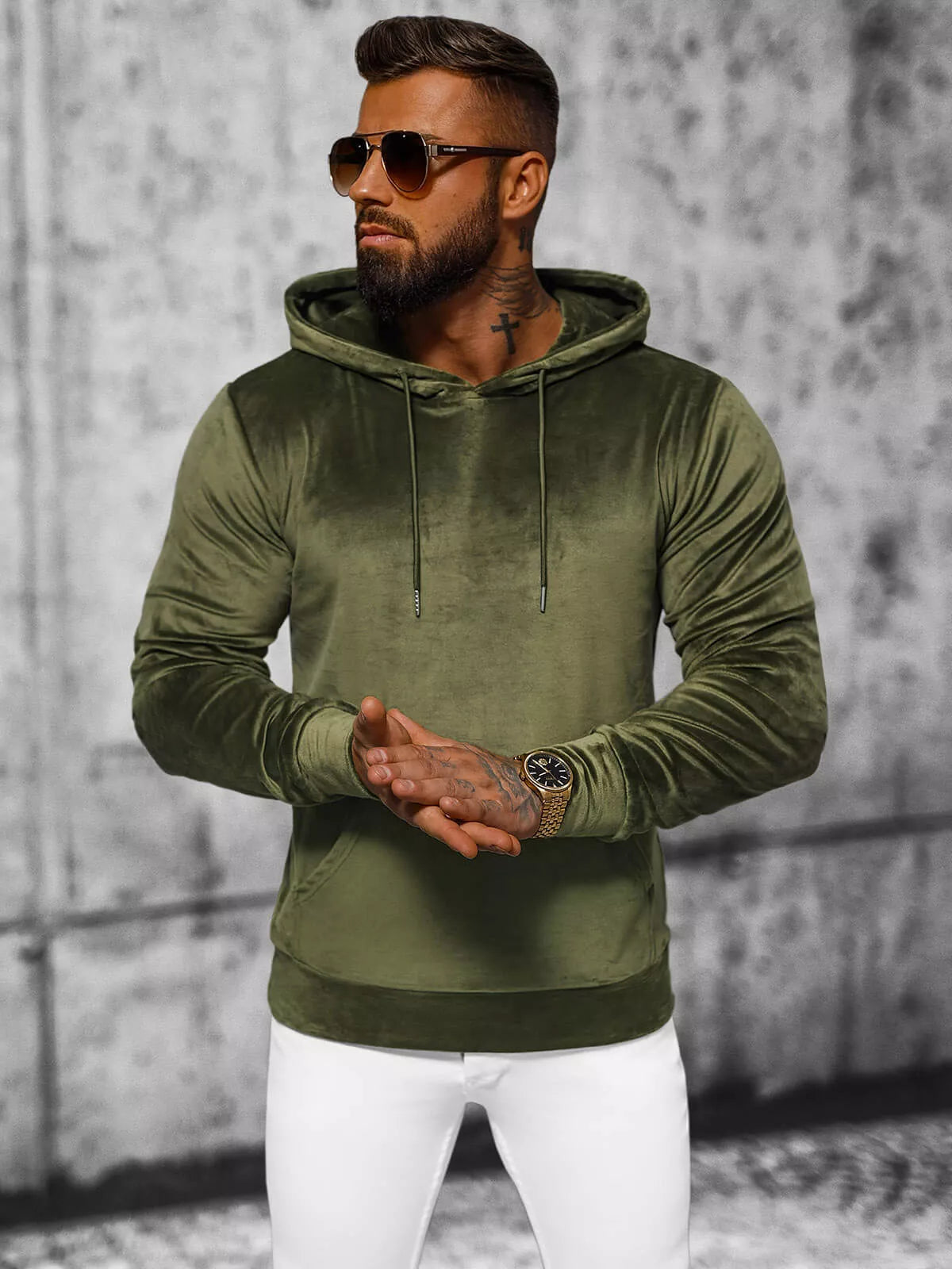 Men's green velour hoodie