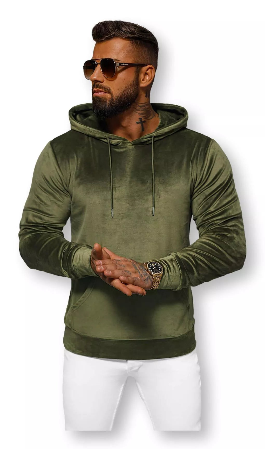 Men's green velour hoodie
