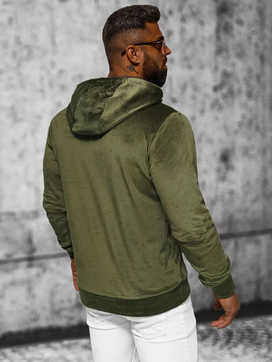 Men's green velour hoodie