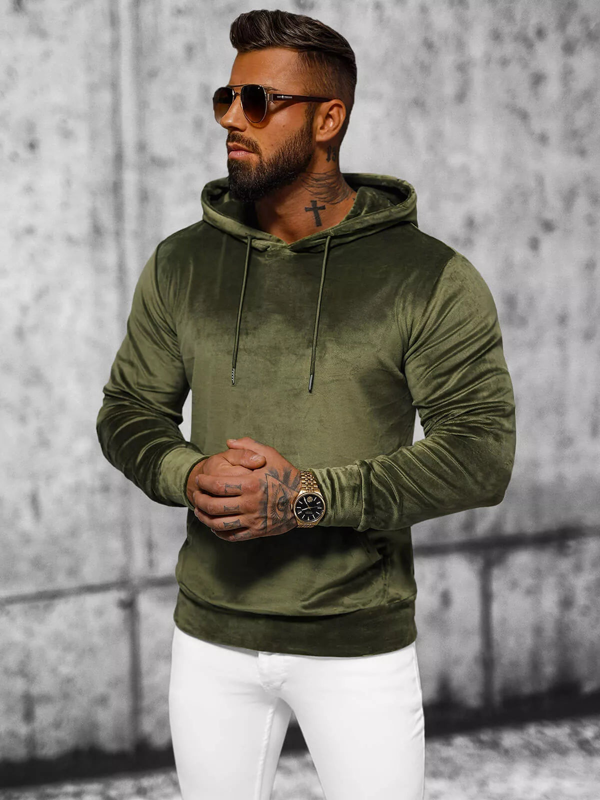 Men's green velour hoodie