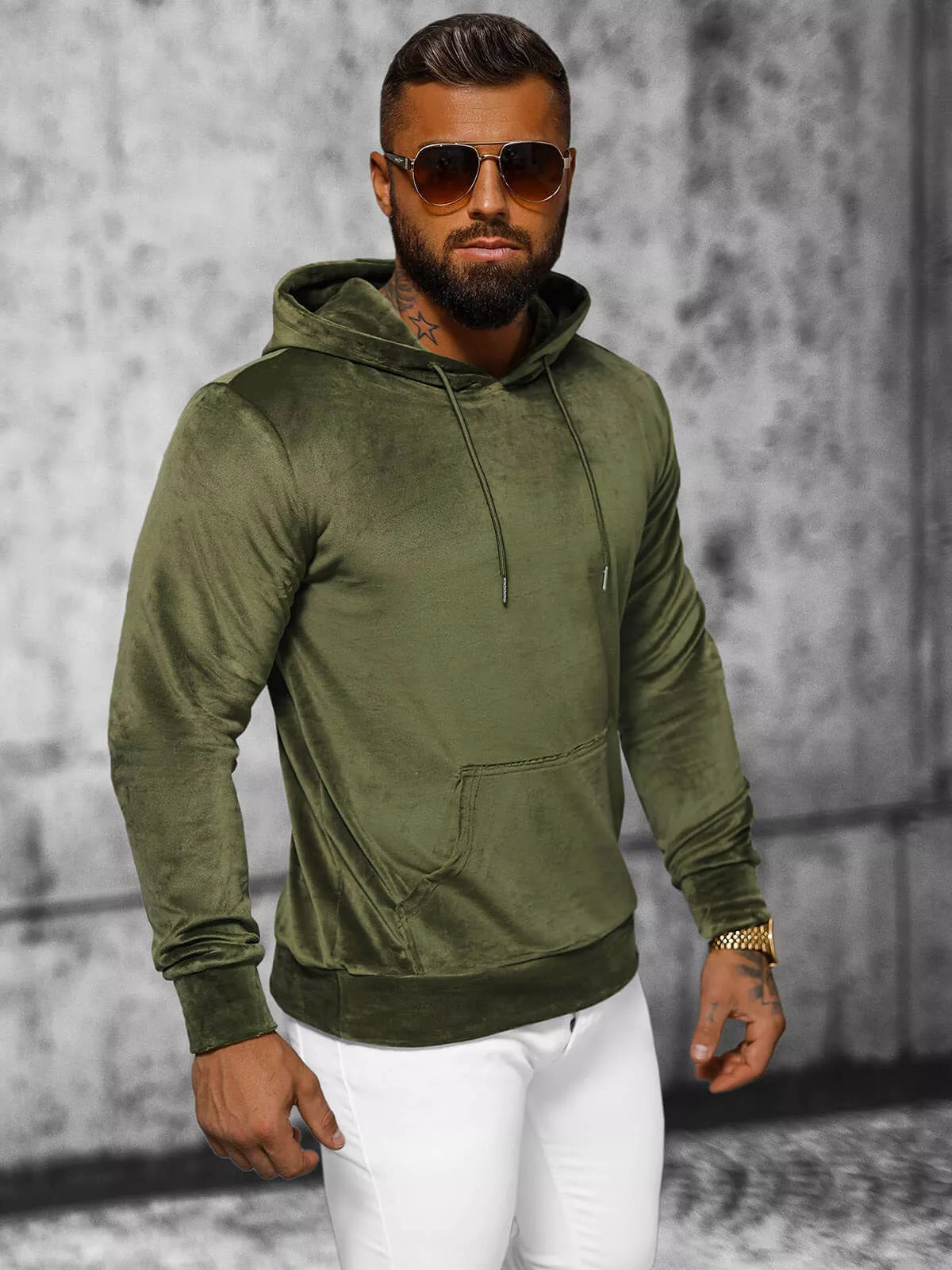Men's green velour hoodie