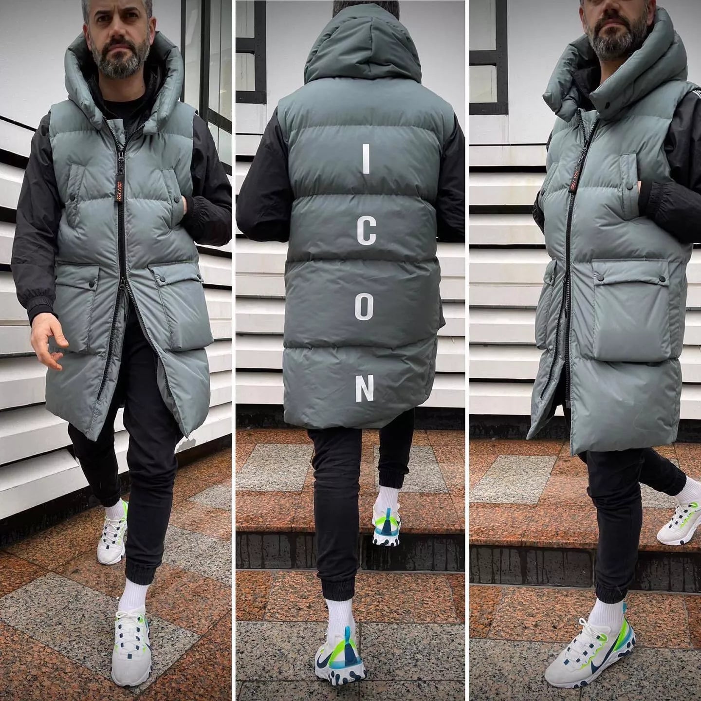 Men's light blue hooded vest Fegol