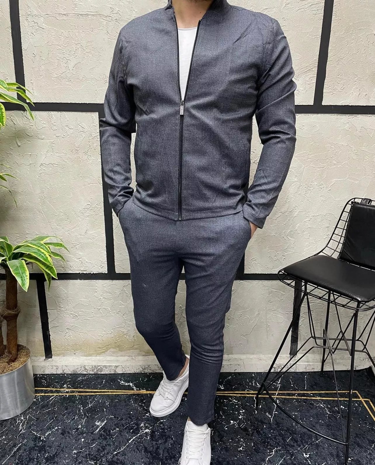 Men's blue thin fabric suit Hani