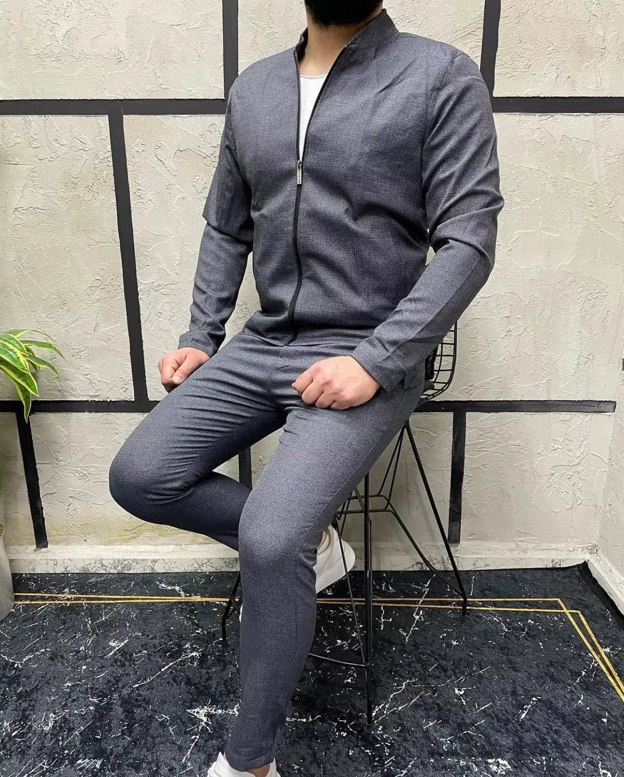 Men's blue thin fabric suit Hani