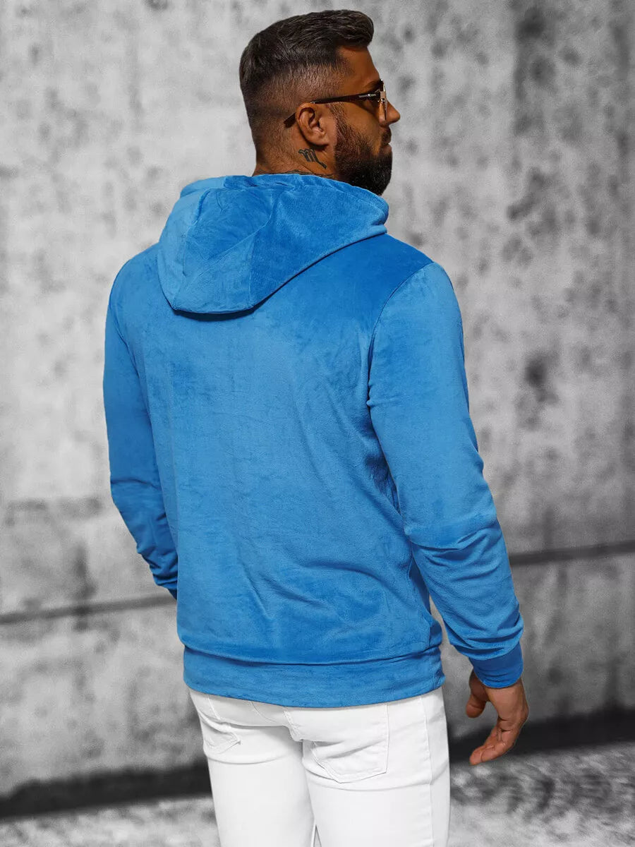 Men's blue velour hoodie
