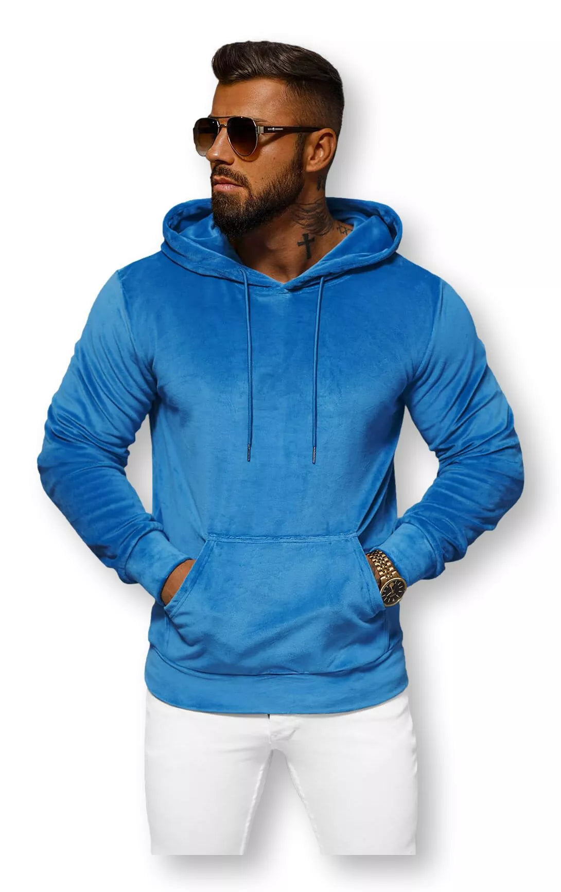 Men's blue velour hoodie