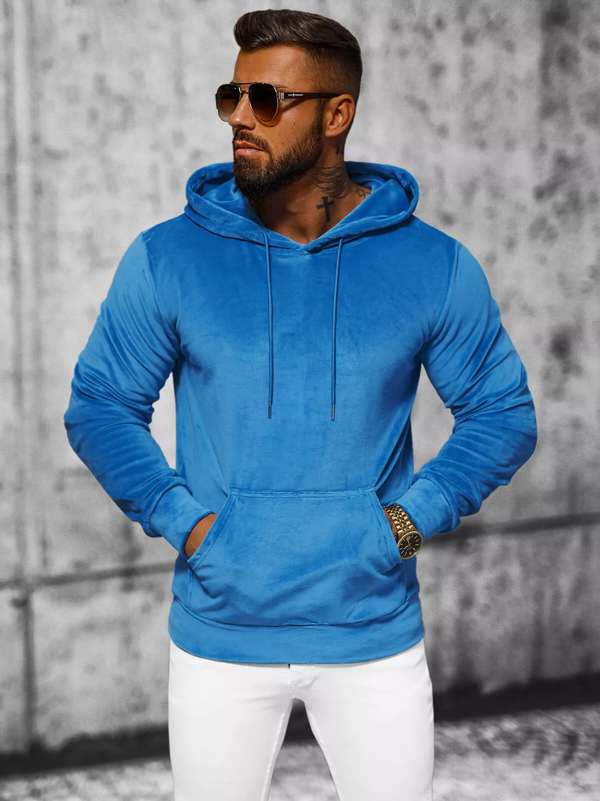 Men's blue velour hoodie