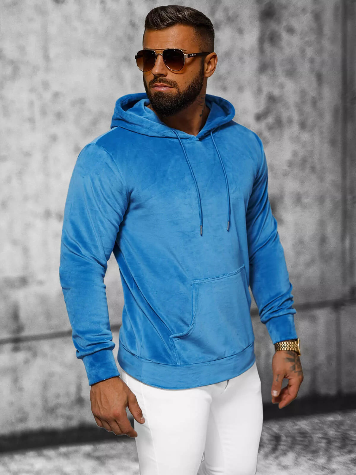 Men's blue velour hoodie