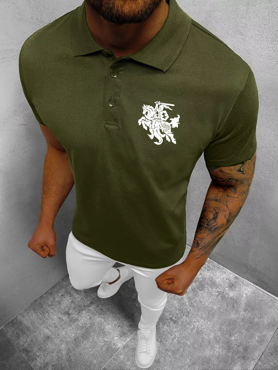 Men's dark green polo shirt Vytis (white) 