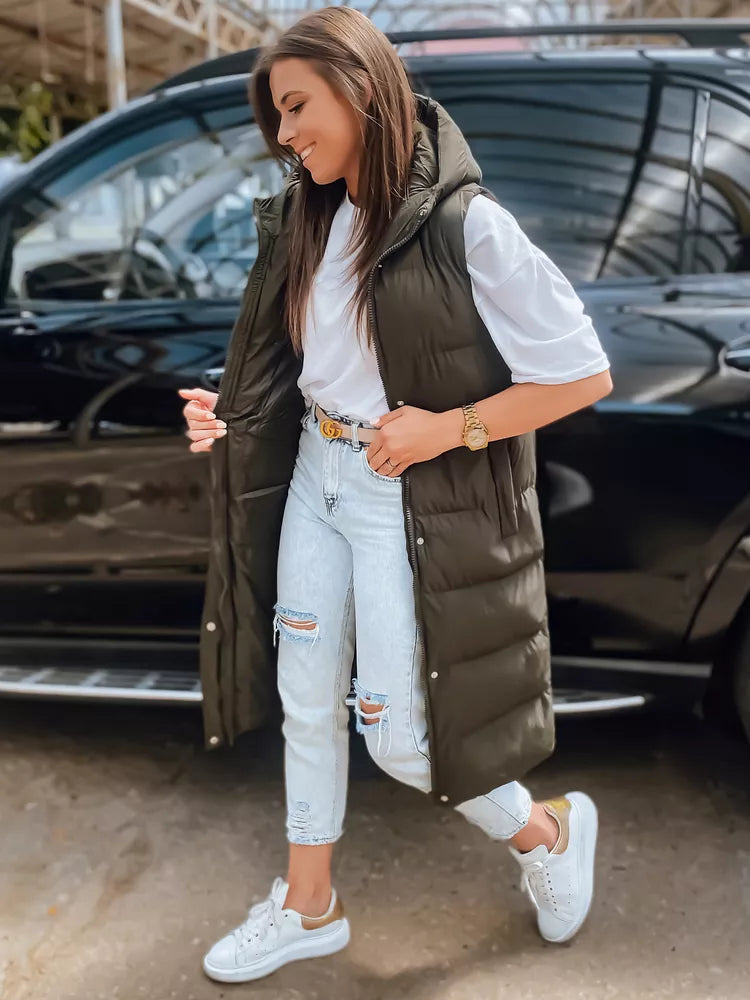 Green women's vest with hood Luves