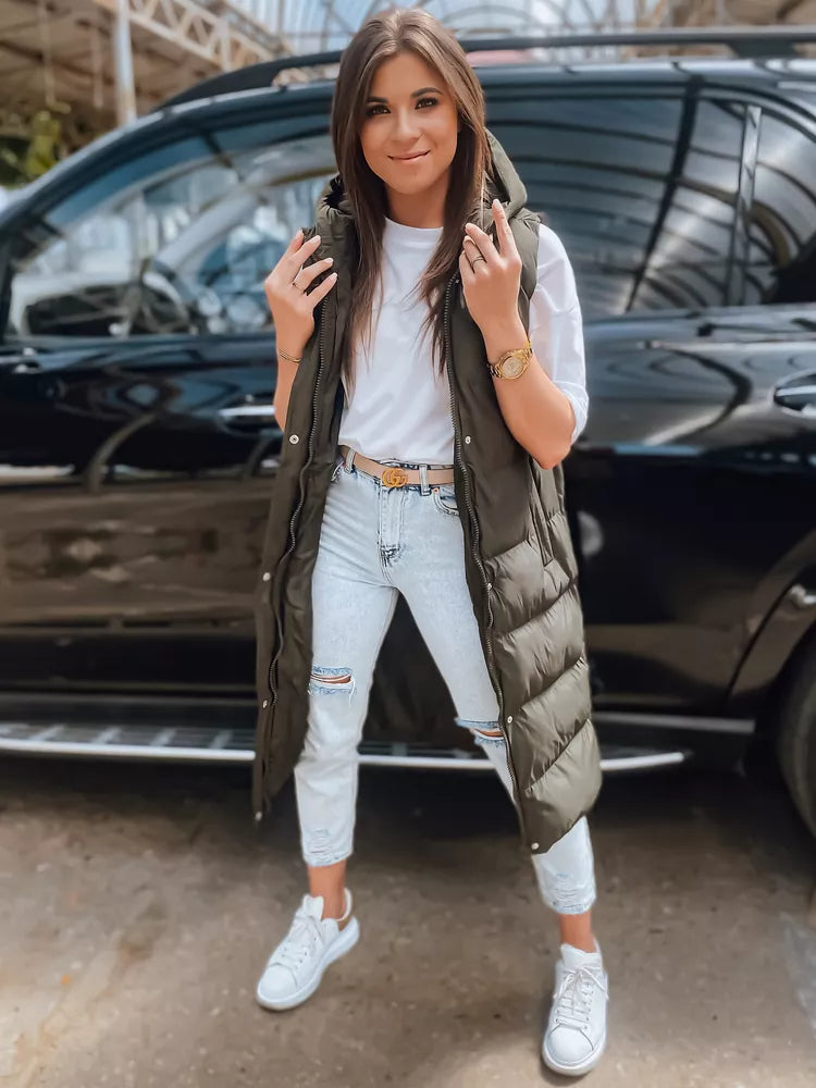 Green women's vest with hood Luves