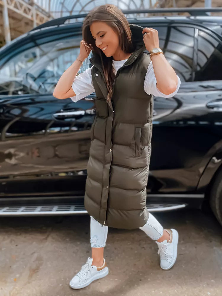 Green women's vest with hood Luves