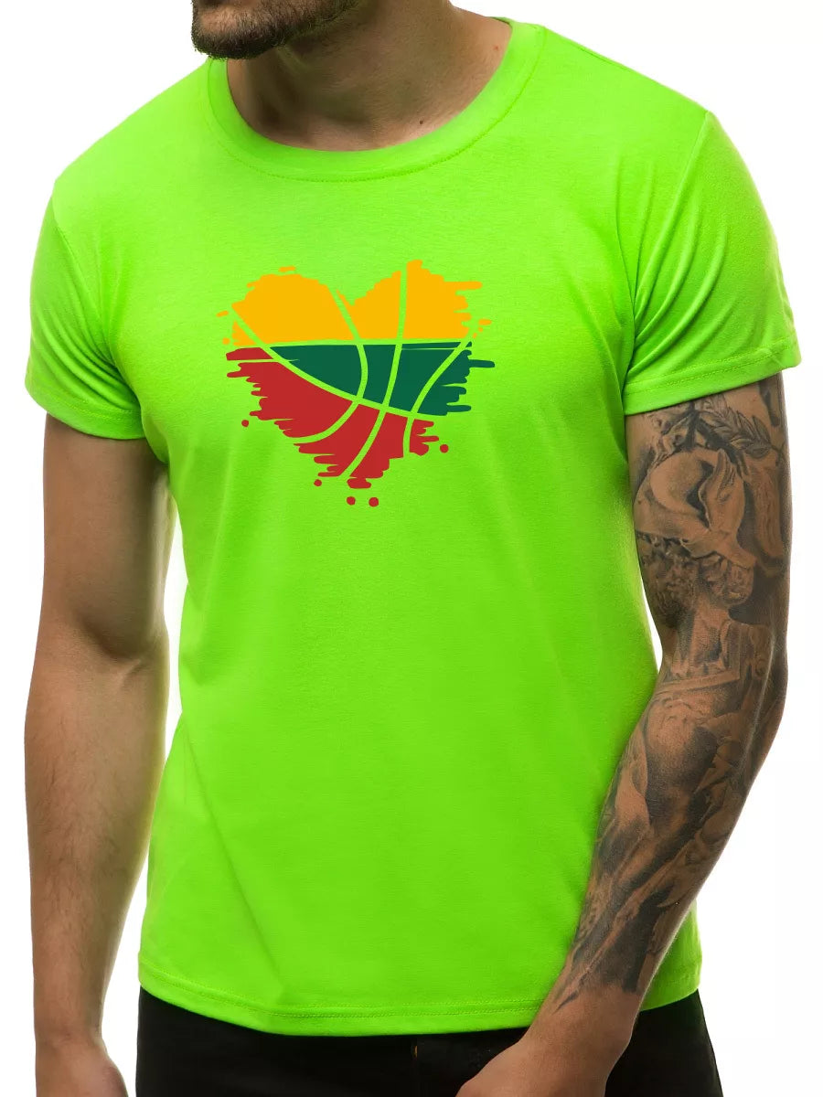 Green neon men's T-shirt Heart