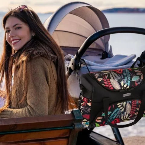 Black stroller bag with floral pattern Baby