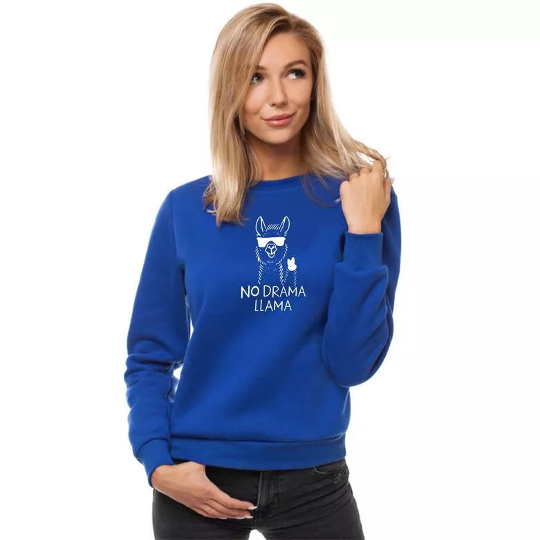 Blue women's hoodie No drama Llama