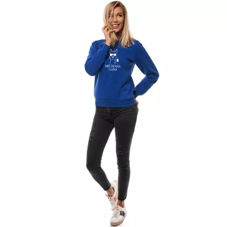 Blue women's hoodie No drama Llama