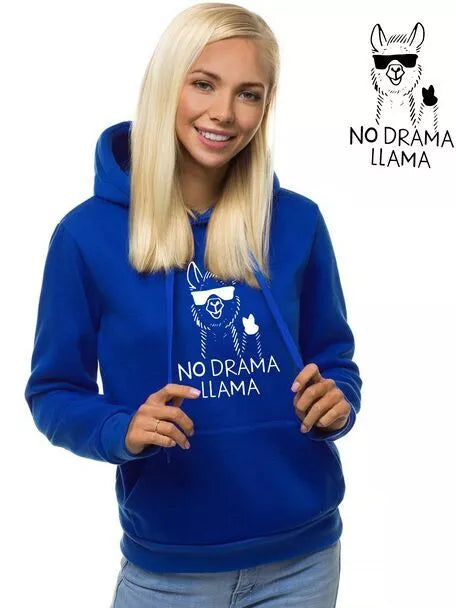 Blue women's hoodie No drama Llama